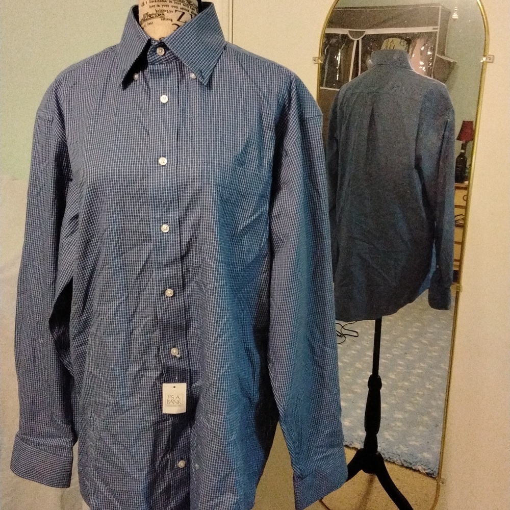 Men's Jos. A. Bank blue white stripe TravellerTraditional Fit Long Sleeve Shirt - Picture 2 of 4